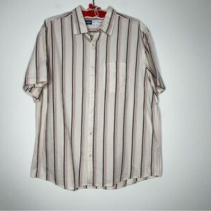 NWT Old Navy Cream Maroon Pink Striped Button Up Shirt Cotton Size XL Resortwear